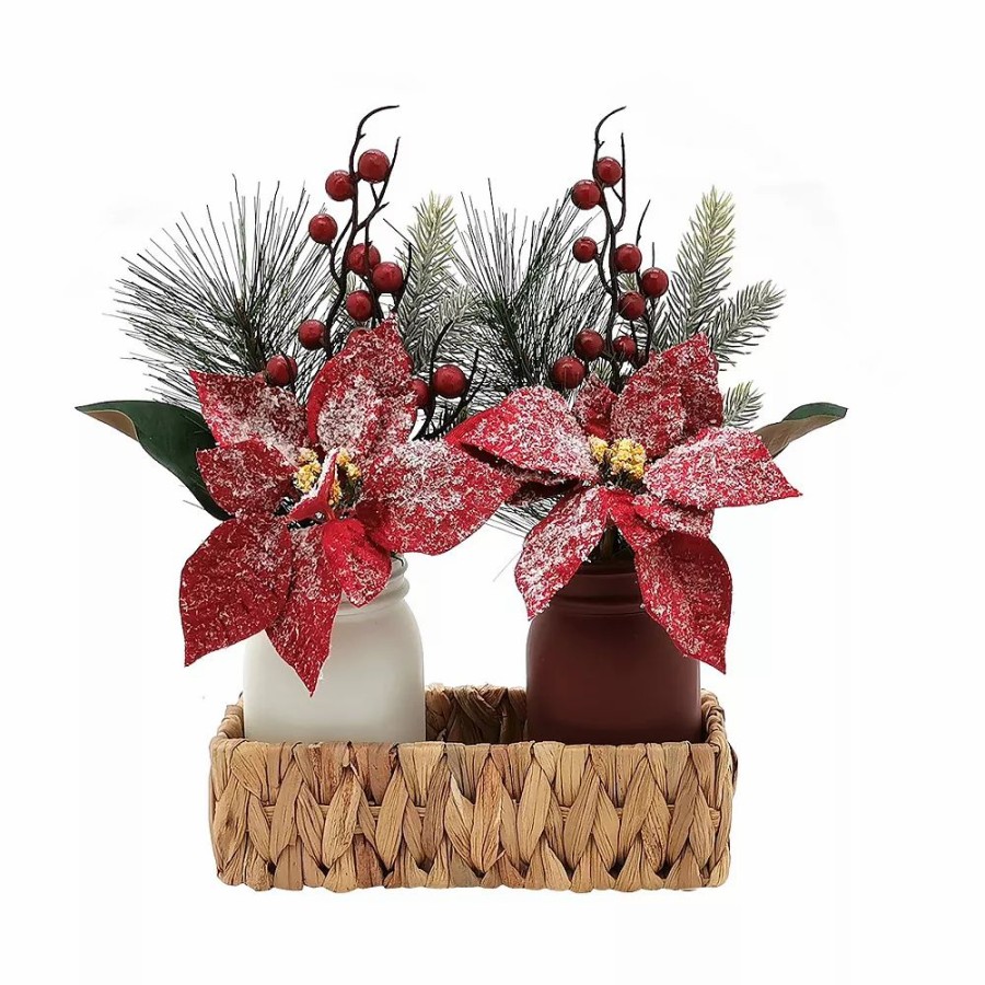 * St. Nicholas Square Artificial Poinsettia Mason Jar Table Decor | Artificial Flowers & Plants