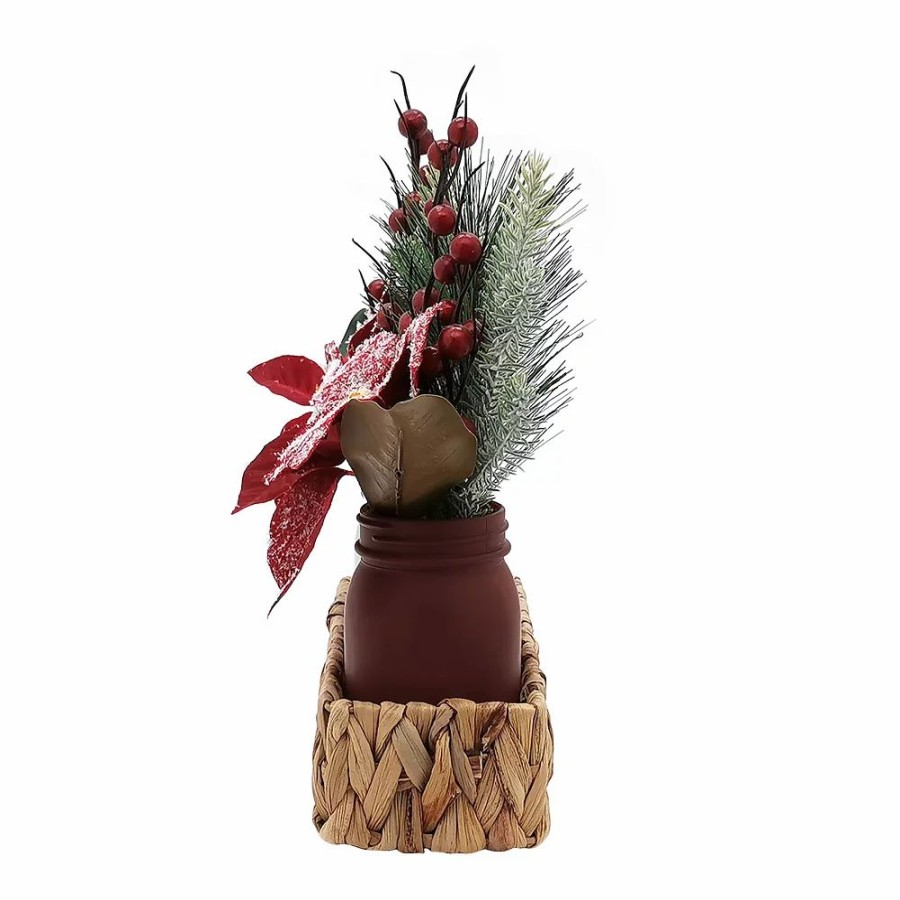 * St. Nicholas Square Artificial Poinsettia Mason Jar Table Decor | Artificial Flowers & Plants