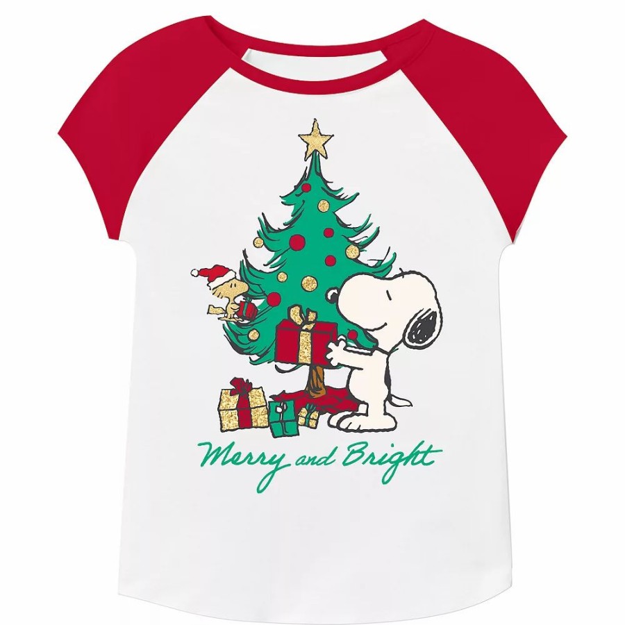 * Toddler Girl Jumping Beans Peanuts "Merry & Bright" Short Raglan Sleeve Graphic Tee | Tops