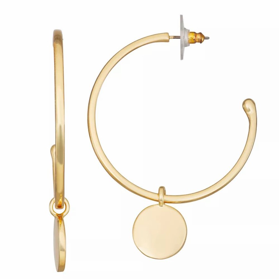 * Nine West Gold Tone Circle Drop Hoop Earrings | Earrings