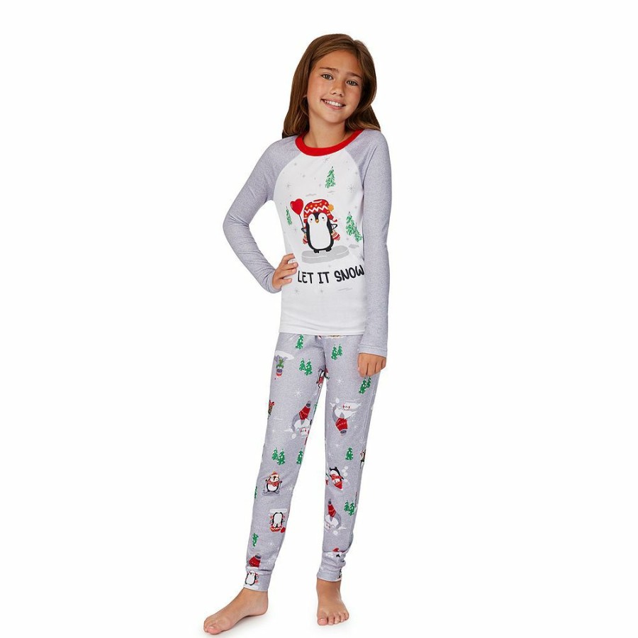 * Girls 4-12 Jammies For Your Families Penguin & Friends Raglan Pajama Set By Cuddl Duds | Sleepwear