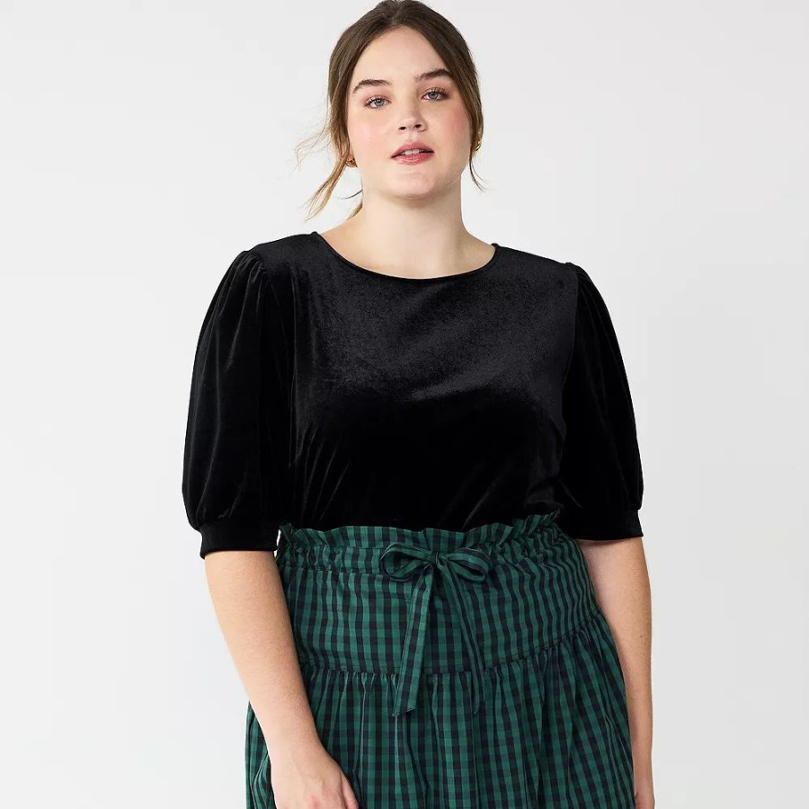 * Plus Size Draper James Rsvp Elbow Sleeve Velvet Top | Tops