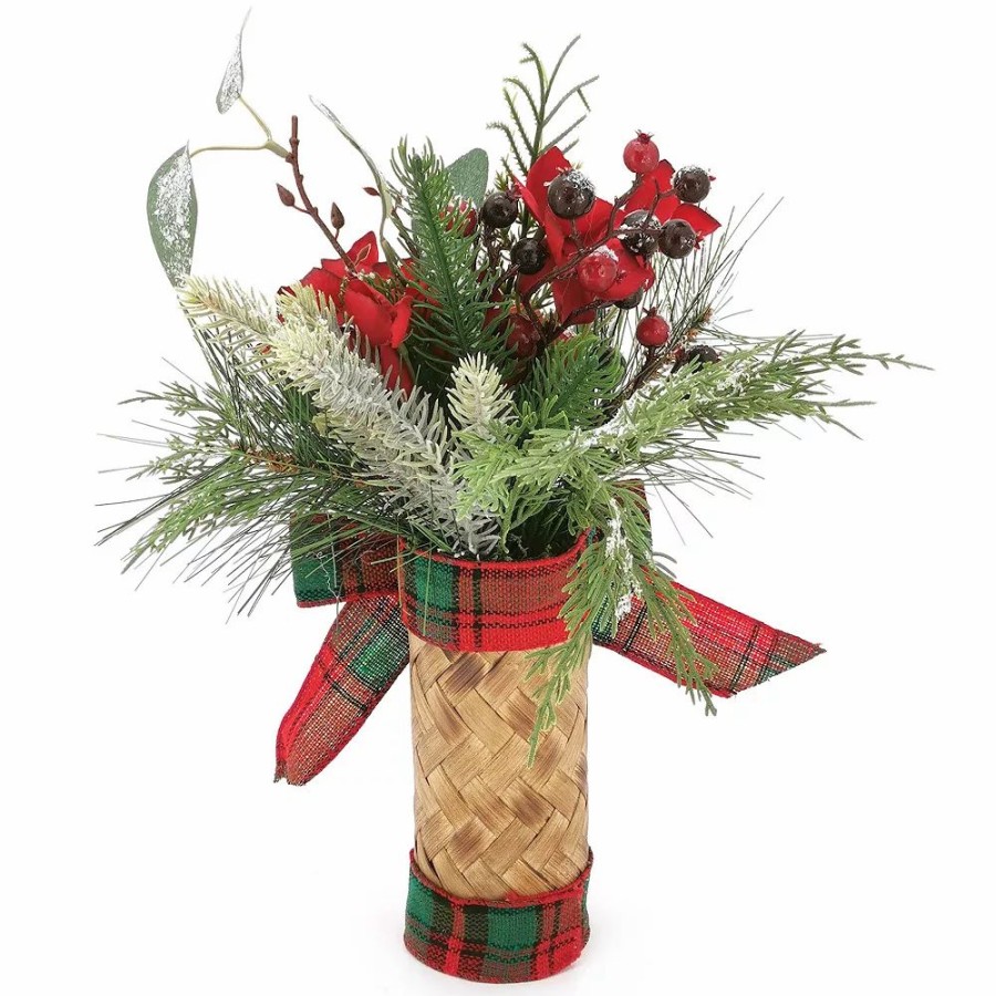 * St. Nicholas Square Artificial Snow Red Floral Stack Table Decor | Artificial Flowers & Plants