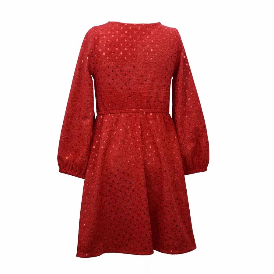 * Girls 7-20 Bonnie Jean Faux Wrap Polka Dot Holiday Sweater Dress With 2 Scrunchies In Regular & Plus | Dresses