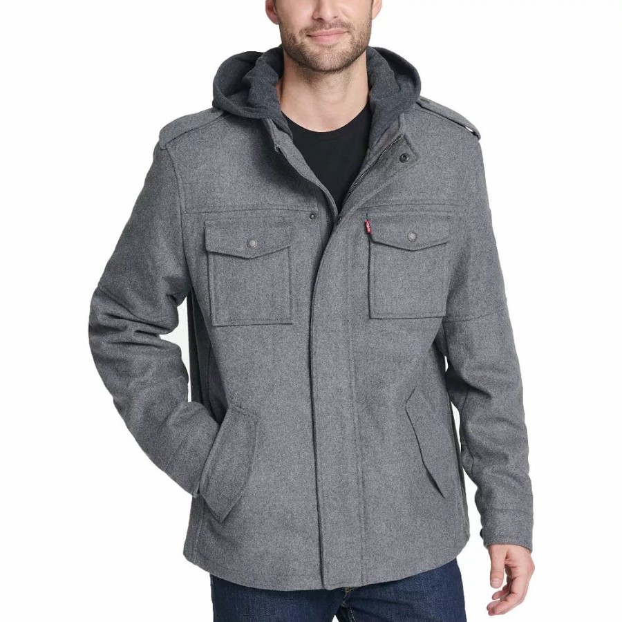 * Men'S Levi'S Wool-Blend Hooded Military Jacket | Outerwear