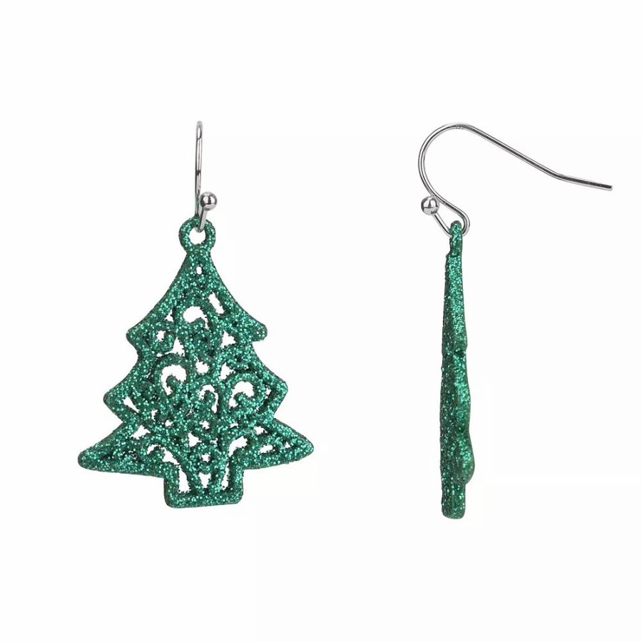 * Celebrate Together Green Glitter Christmas Tree Nickel Free Earrings | Earrings