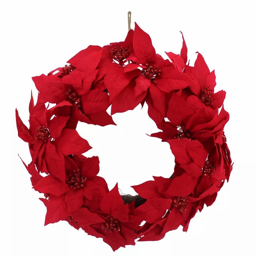 * St. Nicholas Square Artificial Red Poinsettia Wreath | Artificial Flowers & Plants