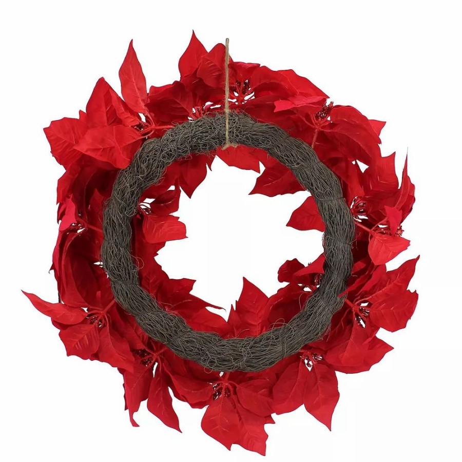 * St. Nicholas Square Artificial Red Poinsettia Wreath | Artificial Flowers & Plants