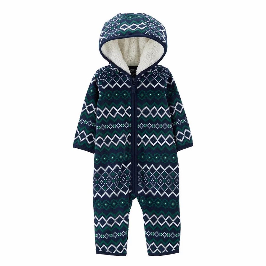 * Baby Boy Carter'S Fairisle Hooded Fleece Coverall Jumpsuit | One-Piece