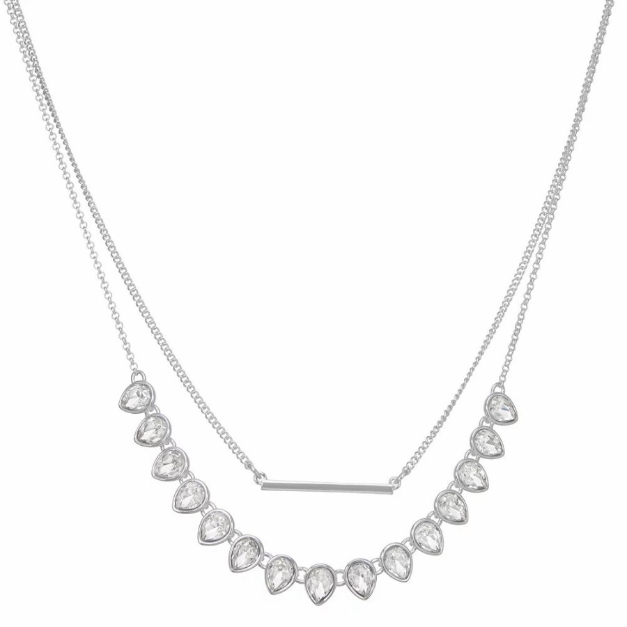 * Nine West Silver Tone 2 Row Bar Cry Necklace | Necklaces