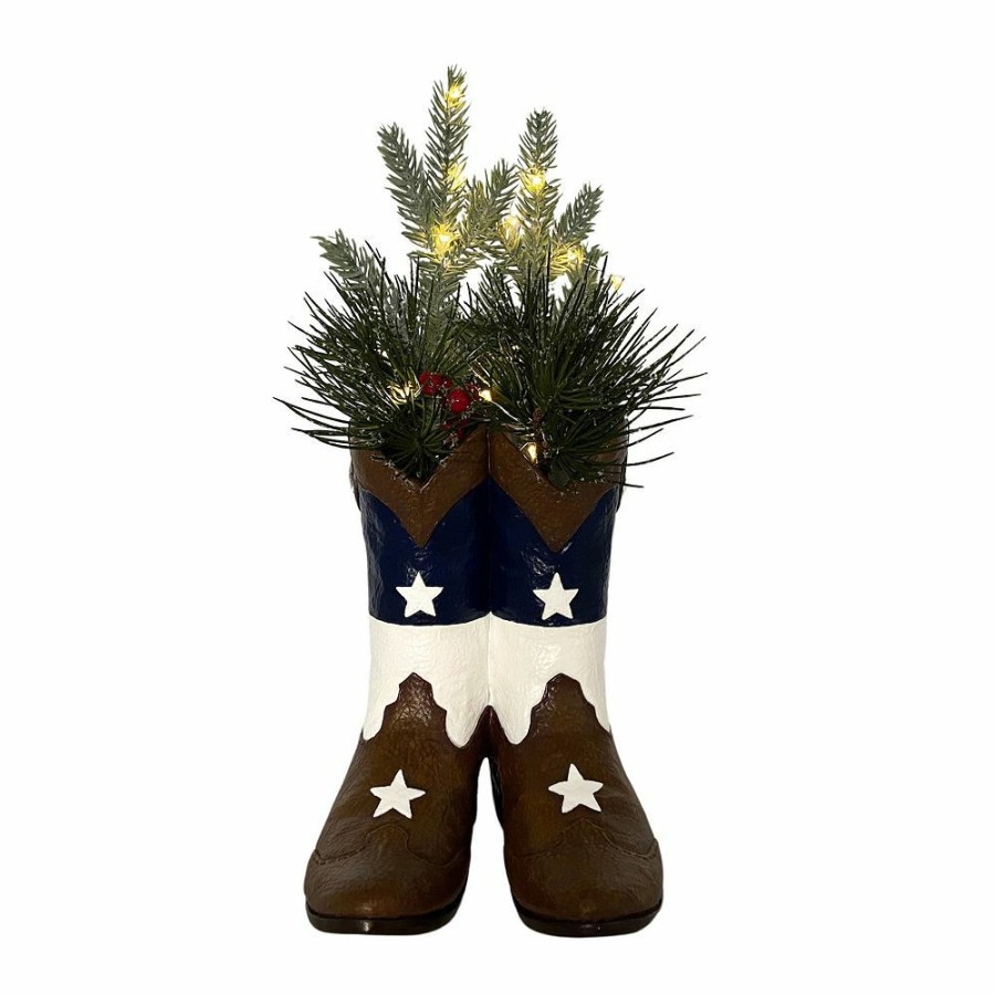 * St. Nicholas Square Texas Botanical Cowboy Boot Led Table Decor | Decorative Accents