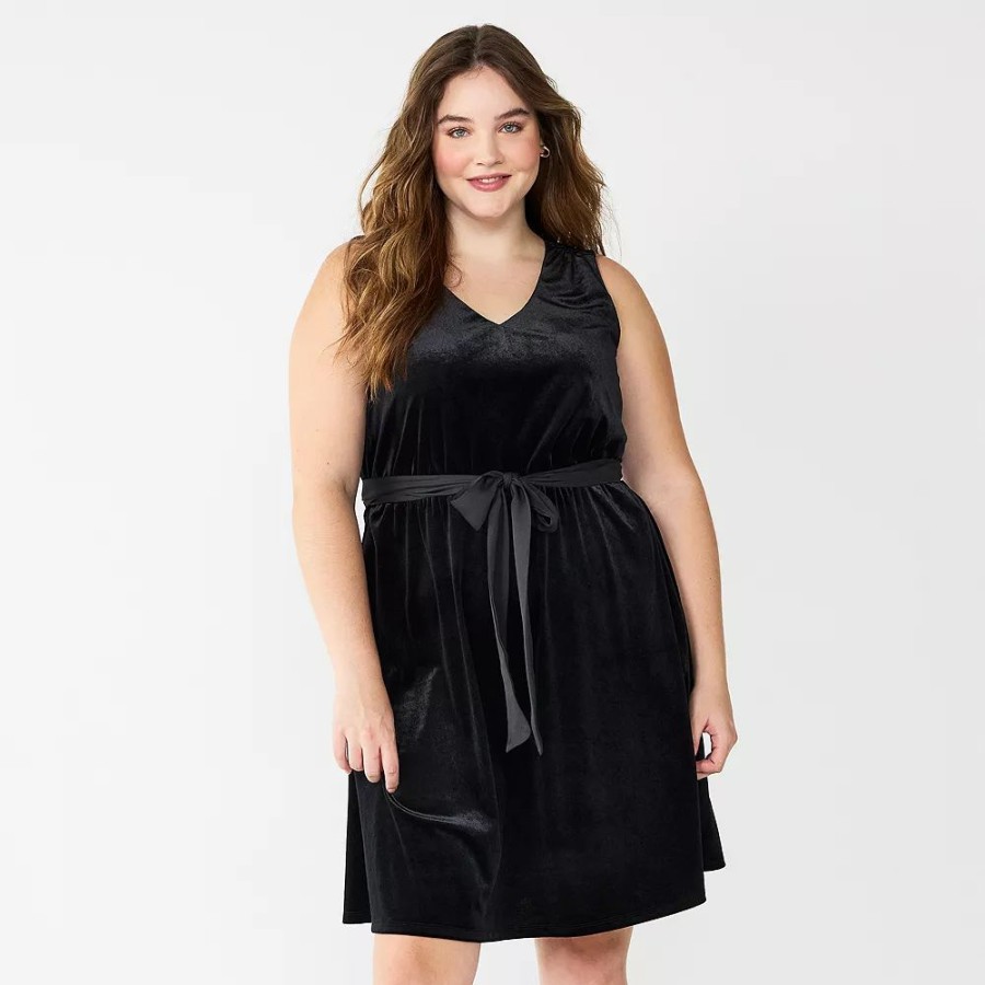 * Plus Size Draper James Rsvp Sleeveless Knot-Waist Velvet Dress | Dresses