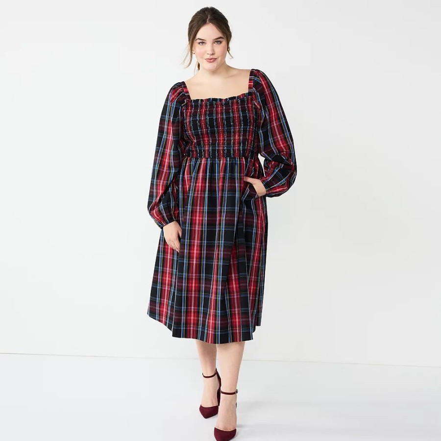 * Plus Size Draper James Rsvp Long Sleeve Smocked Tiered Midi Dress | Dresses