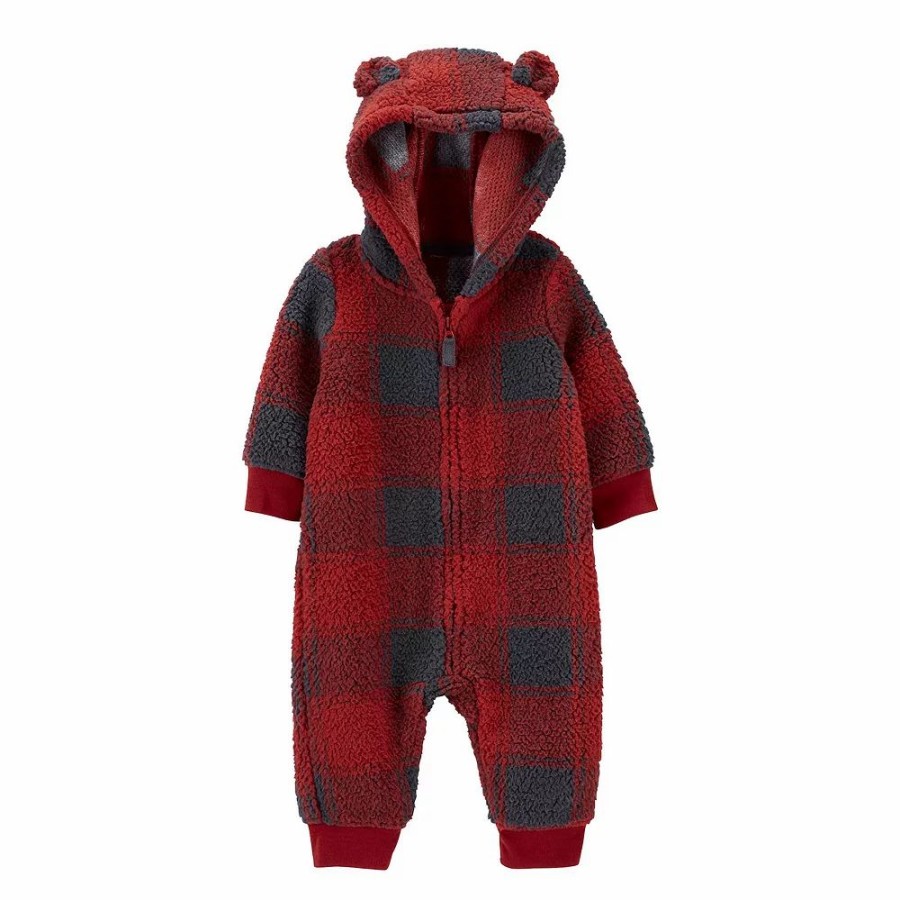 * Baby Boy Carter'S Plaid Hooded Fleece Coverall Jumpsuit | One-Piece