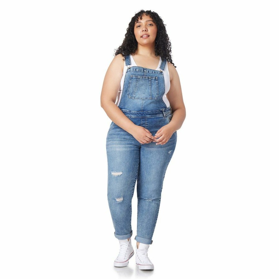 * Juniors' Plus Size Wallflower Insta Stretch Tomboy Mid-Rise Overalls | Bottoms