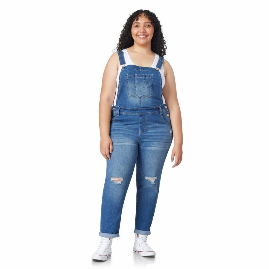 * Juniors' Plus Size Wallflower Insta Stretch Tomboy Mid-Rise Overalls | Bottoms