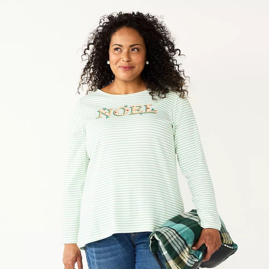 * Plus Size Croft & Barrow Holiday Motif Graphic Tee | Tops