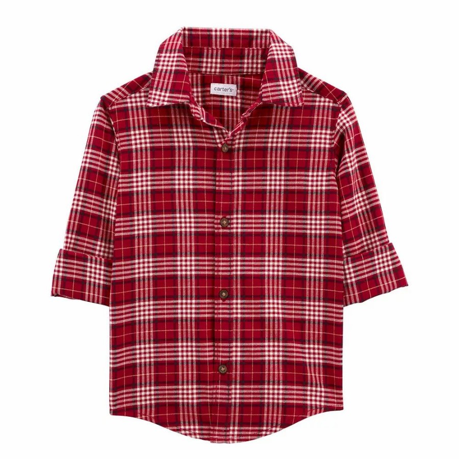 * Baby Boy Carter'S Plaid Button-Front Shirt | Tops