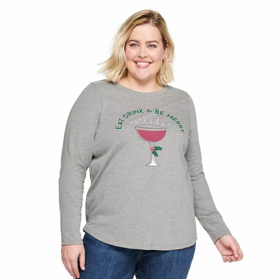 * Plus Size Sonoma Goods For Life Long Sleeve Holiday Graphic Tee | Tops