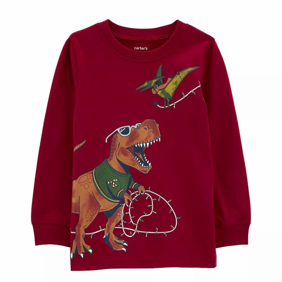 * Baby Boy Carter'S Christmas Dinosaur Jersey Long-Sleeve Tee | Tops