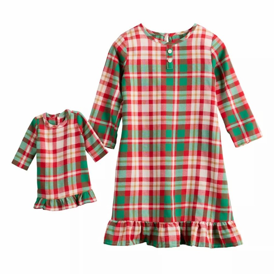 * Girls 4-16 Jammies For Your Families Joyful Celebration Flannel Nightgown & Doll Gown Set | Sleepwear